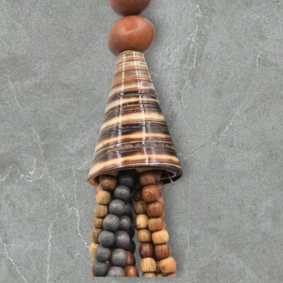 Vintage Tribal Necklace Wood Bead & Shell Multi-Strand - Picture 4 of 7